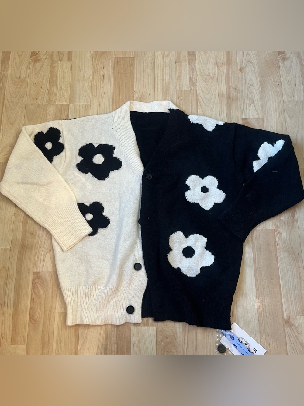 Cider Daisy sweater cardigan flower floral black white button down v-neck NWT